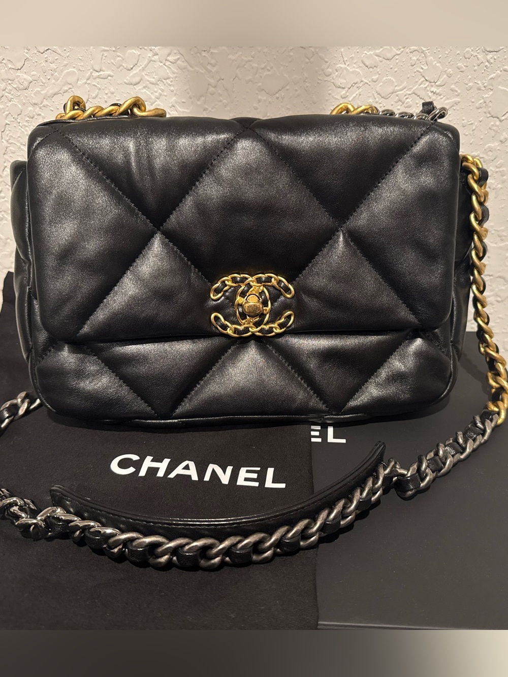 CHANEL 19 Black Quilted Shoulder Bag with Gold Hardware